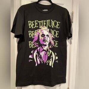 NWT Beetlejuice Size M Black Cotton Crew Neck Tee Shirt Graphic Logo Keaton